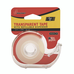 AbilityOne 7520015167576, SKILCRAFT Tape with Dispenser, 1" Core, 0.75" x 36 yds, Glossy Clear
