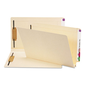 Smead End Tab W-Fold Fastener Folders with Reinforced Tabs, 1.5" Expansion, 2 Fasteners, Legal Size, Manila, 50/Box