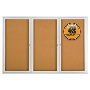 Quartet Enclosed Indoor Cork Bulletin Board with Three Hinged Doors, 72 x 48, Tan Surface, Silver Aluminum Frame (QRT2367)