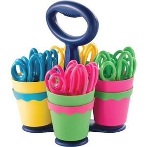 Westcott Teachers Scissors Caddy with 24 pieces of 14606 Blunt - 5" Overall Length - Left/Right - Stainless Steel - Blunted Tip - Assorted