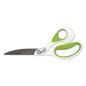 Westcott CarboTitanium Bonded Scissors, 9" Long, 4.5" Cut Length, Offset White/Green Handle