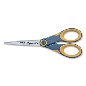 Westcott Non-Stick Titanium Bonded Scissors, 7" Long, 3" Cut Length, Straight Gray/Yellow Handle Westcott Non-Stick Titanium Bonded Scissors, 7" Long, 3" Cut Length, Straight Gray/Yellow Handle