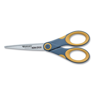 Westcott Non-Stick Titanium Bonded Scissors, 7" Long, 3" Cut Length, Gray/Yellow Straight Handle (ACM14851) View Product Image