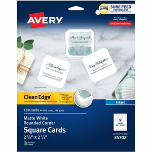 Avery Clean Edge Square Cards, Rounded Corners, 2.5" x 2.5" (35702) - 110 Brightness - 8 1/2" x 11" - 93 lb Basis Weight - 254 g/m² Grammage - Matte