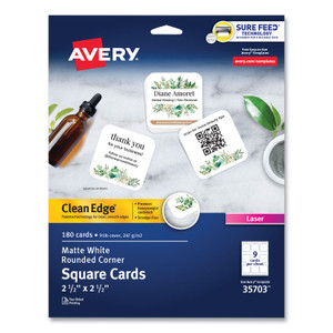 Avery Square Clean Edge Cards with Sure Feed Technology, Laser, 2.5 x 2.5, White, 180 Cards, 9 Cards/Sheet, 20 Sheets/Pack