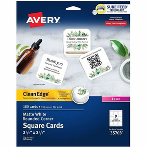 Avery Clean Edge Square Cards, Rounded Corners, 2.5" x 2.5" (35703) - 145 Brightness - A4 - 8 1/2" x 11" - 91 lb Basis Weight - 247 g/m² Grammage