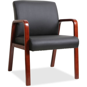 Lorell Upholstered Guest Chair - Black Seat Color - Bonded Leather Seat Material - Black Back Color - Bonded Leather Back Material - Mahogany Frame Color