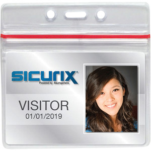 SICURIX Badge Holder - Support 3.75" x 2.62" Media - Horizontal - Vinyl - Clear - Zipper Lock