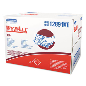 WypAll X90 Cloths, BRAG Box, 2-Ply, 11.1 x 16.8, Denim Blue, 136/Carton (KCC12891) View Product Image