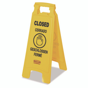 Rubbermaid Commercial Multilingual "Closed" Sign, 2-Sided, 11 x 12 x 25, Yellow Rubbermaid Commercial Multilingual "Closed" Sign, 2-Sided, 11 x 12 x 25, Yellow