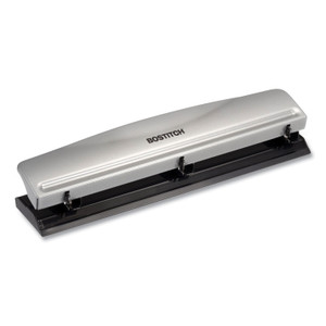 Bostitch 12-Sheet Three-Hole Punch, 9/32" Holes, Silver/Black