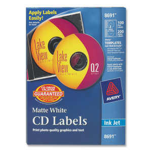 Avery Inkjet CD Labels, Matte White, 100/Pack (AVE8691) View Product Image