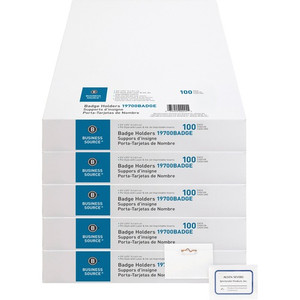 Business Source Pin-Style Holder Name Badge Kits - Clear - 100/Box