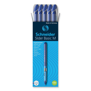 Schneider Slider Basic Ballpoint Pen, Stick, Medium 0.8 mm, Blue Ink, Blue Barrel, 10/Box (RED151103) View Product Image