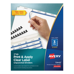 Avery Print and Apply Index Maker Clear Label Unpunched Dividers, 3-Tab, 11 x 8.5, White, 25 Sets