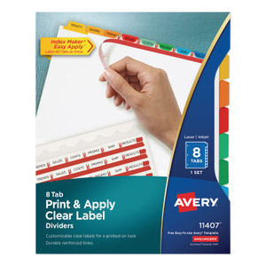 Avery Print and Apply Index Maker Clear Label Dividers, 8-Tab, Color Tabs, 11 x 8.5, White, Traditional Color Tabs, 1 Set