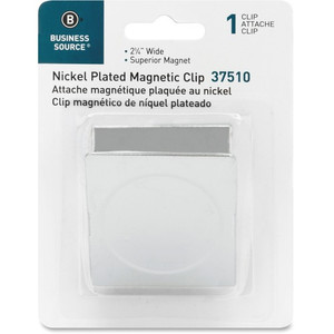 Business Source Nickel Plated Magnetic Clips - 2.3" Length - Chrome - Metal, Nickel Plated