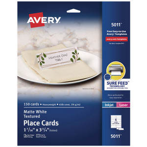 Avery Small Textured Tent Cards, White, 3.75 x 1.44, 6 Cards/Sheet, 25 Sheets/Pack