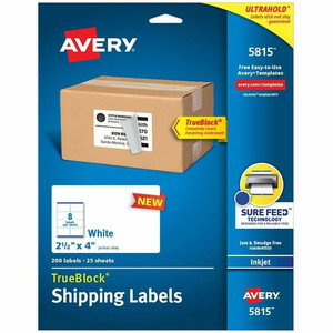Avery Avery Printable Shipping Labels, 2.5" x 4" , 200 Labels (5815) - 2 1/2" Width x 4" Length - Permanent Adhesive - Rectangle - Inkjet - White