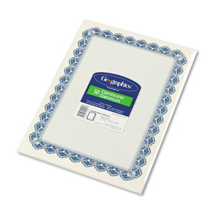 Geographics Archival Quality Parchment Paper Certificates, 11 x 8.5, Horizontal Orientation, Blue with Blue Royalty Border, 50/Pack (GEO22901) View Product Image