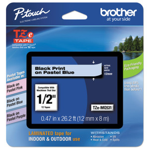 Brother P-Touch TZ Standard Adhesive Laminated Labeling Tape, 0.47" x 26.2 ft, Pastel Blue