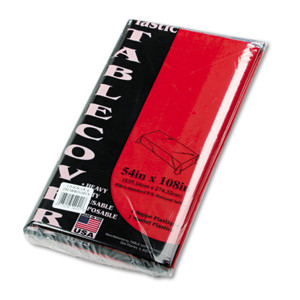 Tablemate Table Set Rectangular Table Cover, Heavyweight Plastic, 54" x 108", Red, 6/Pack
