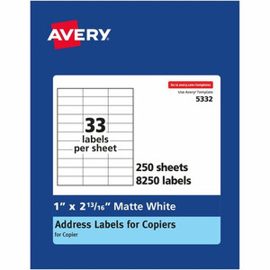 Avery Copier Address Labels - 1" Width x 2 3/16" Length - Permanent Adhesive - Rectangle - White - Paper