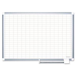 MasterVision Gridded Magnetic Porcelain Dry Erase Project Planning Board, 1" x 2" Cells, 72" x 48", White Surface, Satin Aluminum Frame