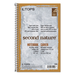 TOPS Second Nature Single Subject Wirebound Notebooks, Medium/College Rule, Light Blue Cover, (80) 9.5 x 6 Sheets View Product Image