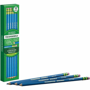 Ticonderoga Pre-Sharpened Erasable Checking Pencils - Blue Lead - HB - 1 Dozen/Box