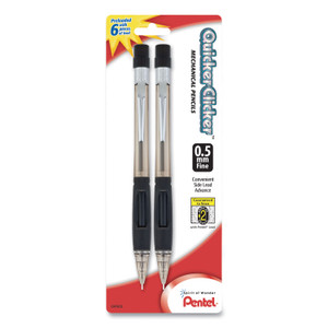 Pentel Quicker Clicker Mechanical Pencil, 0.5 mm, HB (#2), Black Lead, Smoke/Black Barrel, 2/Pack View Product Image