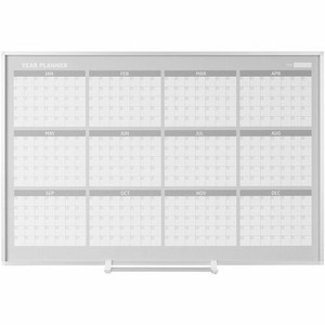 MasterVision 48" 12-month Calendar Planning Board - Julian Dates - Monthly, Weekly, Daily - 12 Month - Silver, White - Aluminum