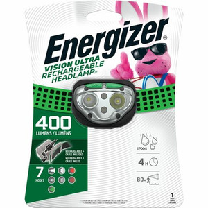 Energizer Vision Ultra HD Rechargeable Headlamp (Includes USB Charging Cable) - LED - 400 lm Lumen - Battery Rechargeable - Battery, USB - Water Resistant, Drop Resistant