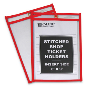 C-Line Stitched Shop Ticket Holders, Top Load, Super Heavy, Clear, 6" x 9" Inserts, 25/Box (CLI43969) View Product Image