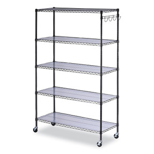 Alera 5-Shelf Wire Shelving Kit with Casters and Shelf Liners, 48w x 18d x 72h, Black Anthracite (ALESW654818BA) View Product Image