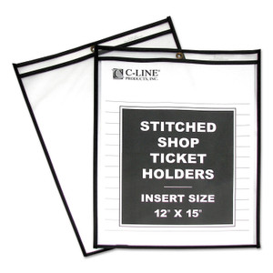 C-Line Shop Ticket Holders, Stitched, Both Sides Clear, 75", 12 x 15, 25/BX