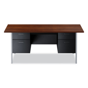 Alera Double Pedestal Steel Desk, 72" x 36" x 29.5", Mocha/Black, Chrome-Plated Legs