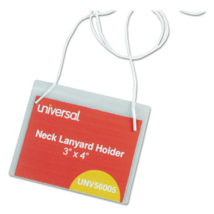 Universal Clear Badge Holders w/Neck Lanyards, 3 x 4, White Inserts, 100/Box (UNV56005) View Product Image