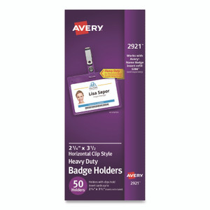 Avery Secure Top Clip-Style Badge Holders, Horizontal, 2 1/4 x 3 1/2, Clear, 50/Box