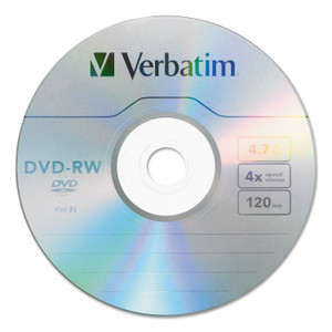 Verbatim DVD-RW Rewritable Disc, 4.7 GB, 4x, Spindle, Silver, 30/Pack