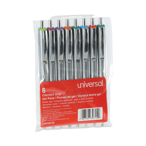 Universal Comfort Grip Gel Pen, Retractable, Medium 0.7 mm, Assorted Ink and Barrel Colors, 8/Pack