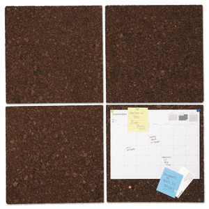 Universal Cork Tile Panels, Authentic Natural Cork Surface, 12" x 0.38" x 12", Dark Brown, 4/Pack