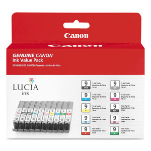 Canon 1033B005 (PGI-9) Lucia Ink, Cyan/Gray/Green/Magenta/Matte Black/Photo Black/Photo Cyan/Photo Magenta/Red/Yellow, 10/Pack View Product Image