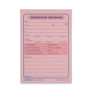 Universal Wirebound Message Books, Two-Part Carbonless, 5.5 x 3.88, 4 Forms/Sheet, 200 Forms Total (UNV48005) View Product Image