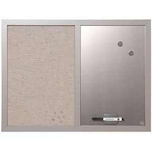 MasterVision MV Fabric/Dry-erase Bulletin Board - 18" Board Height x 24" Board Width - Gray Fabric, White Surface - Lightweight, Mounting System, Magnetic - Gray Wood Frame