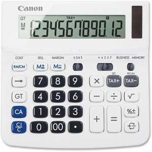 Canon TX-220TS Handheld Display Calculator - Tilt Display, Adjustable Display, Dual Power, Easy-to-read Display, Auto Power Off, Sign Change - Battery/Solar Powered - 1.2" Height x 5.7" Width x 5.7" Length - White