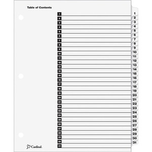 Cardinal OneStep Daily Index System - 31 x Divider(s) - Printed Tab(s) - Digit - 1-31 - 31 Tab(s)/Set