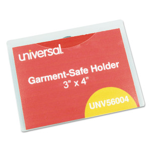 Universal Clear Badge Holders w/Garment-Safe Clips, 3 x 4, White Inserts, 50/Box (UNV56004) View Product Image