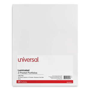 Universal Laminated Two-Pocket Portfolios, Cardboard Paper, 100-Sheet Capacity, 11 x 8.5, White, 25/Box