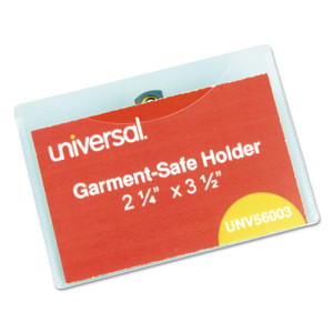 Universal Clear Badge Holders w/Garment-Safe Clips, 2 1/4 x 3 1/2, White Inserts, 50/Box (UNV56003) View Product Image